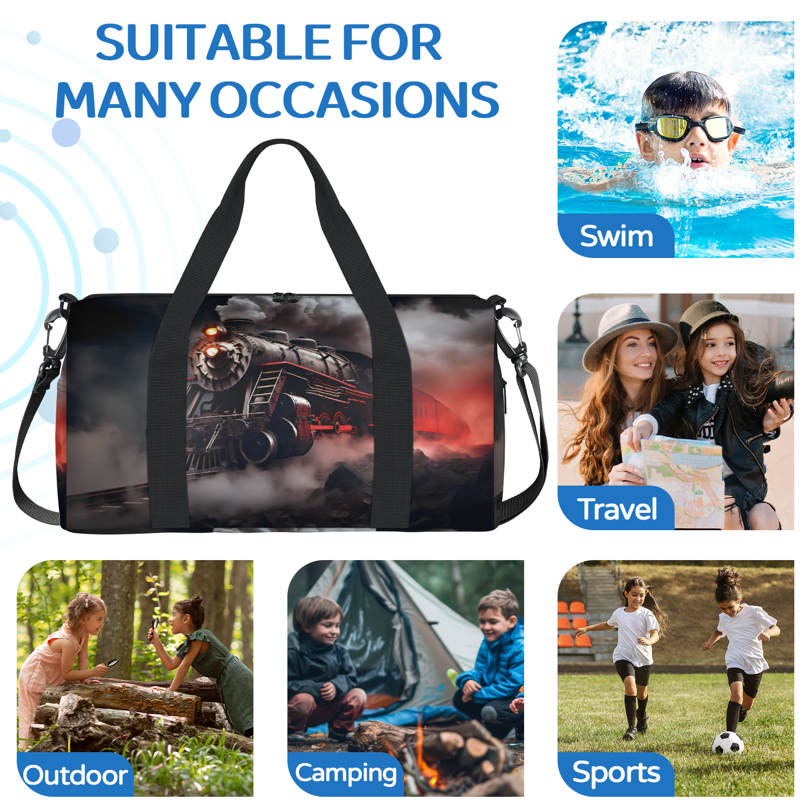 Herdesigns Retro Steam Train Gym Bag for Women, Duffle Bag for Travel Sport, Lightweight Waterproof Carry on Weekender Overnight Dance Yoga Workout Bags