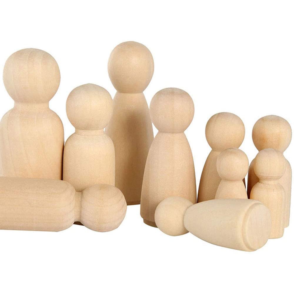 Wood Color Creative and Useful 2 Pieces 65 mm and 2 Pieces 55 mm Unfinished Wooden Peg Dolls Wooden Tiny Doll Bodies People Decorations 