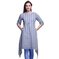 thumbnail image 1 of Bimba Blue Floral Tie-Dye Women Kurtas Ethnic Printed Asymmetric Summer Wear Tops For Women Large, 1 of 6