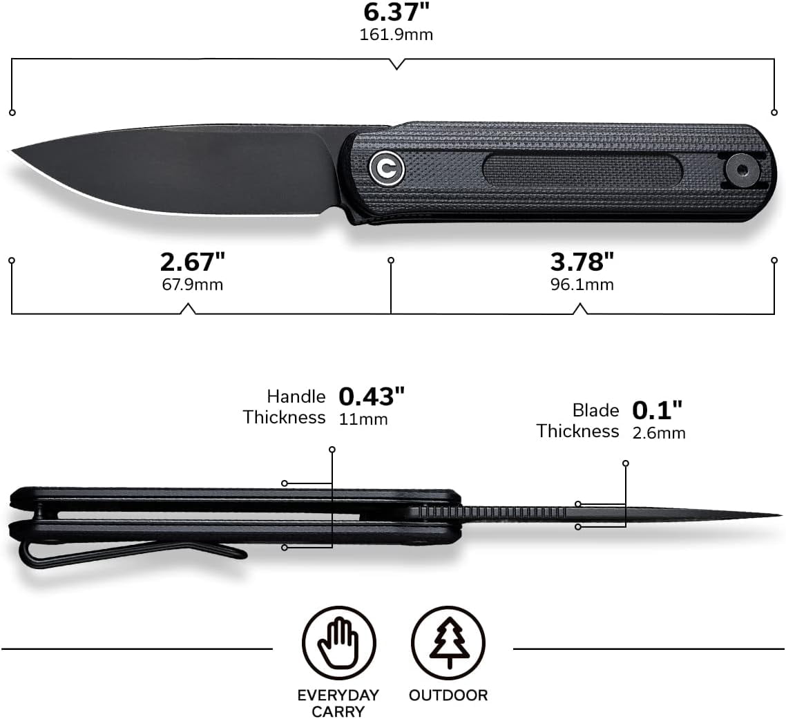 CIVIVI Foldis Pocket Folding Knife, 2.67-in Black Stonewashed Nitro-V Steel Blade, G10 Handle with Double Detent Slip Joint Pocket Knife C21044-3
