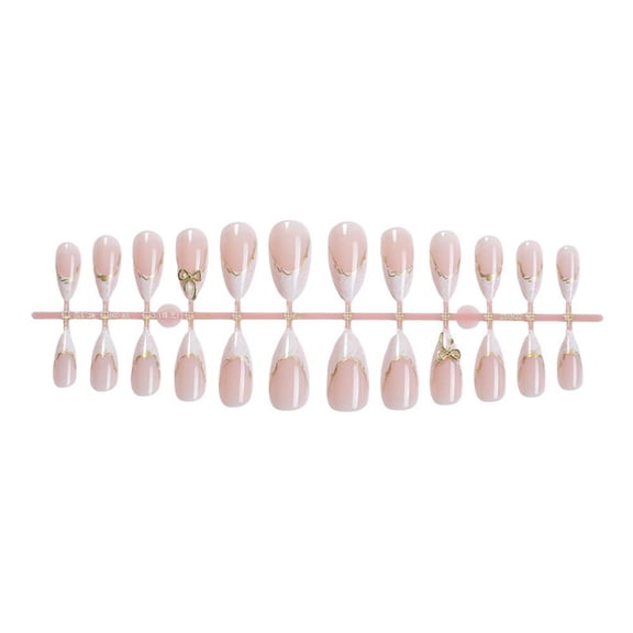 24pcs Medium Almond Press On Nails Gold Wire Design Acrylic False Nails Reusable Solid Color Nail Stickers for Women Girls DIY Manicure