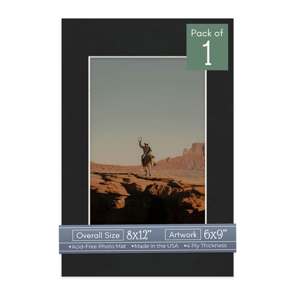Black Suede Picture Frame Mat for 8x12 Frames - Fits 6x9 Photos - 1 Mat