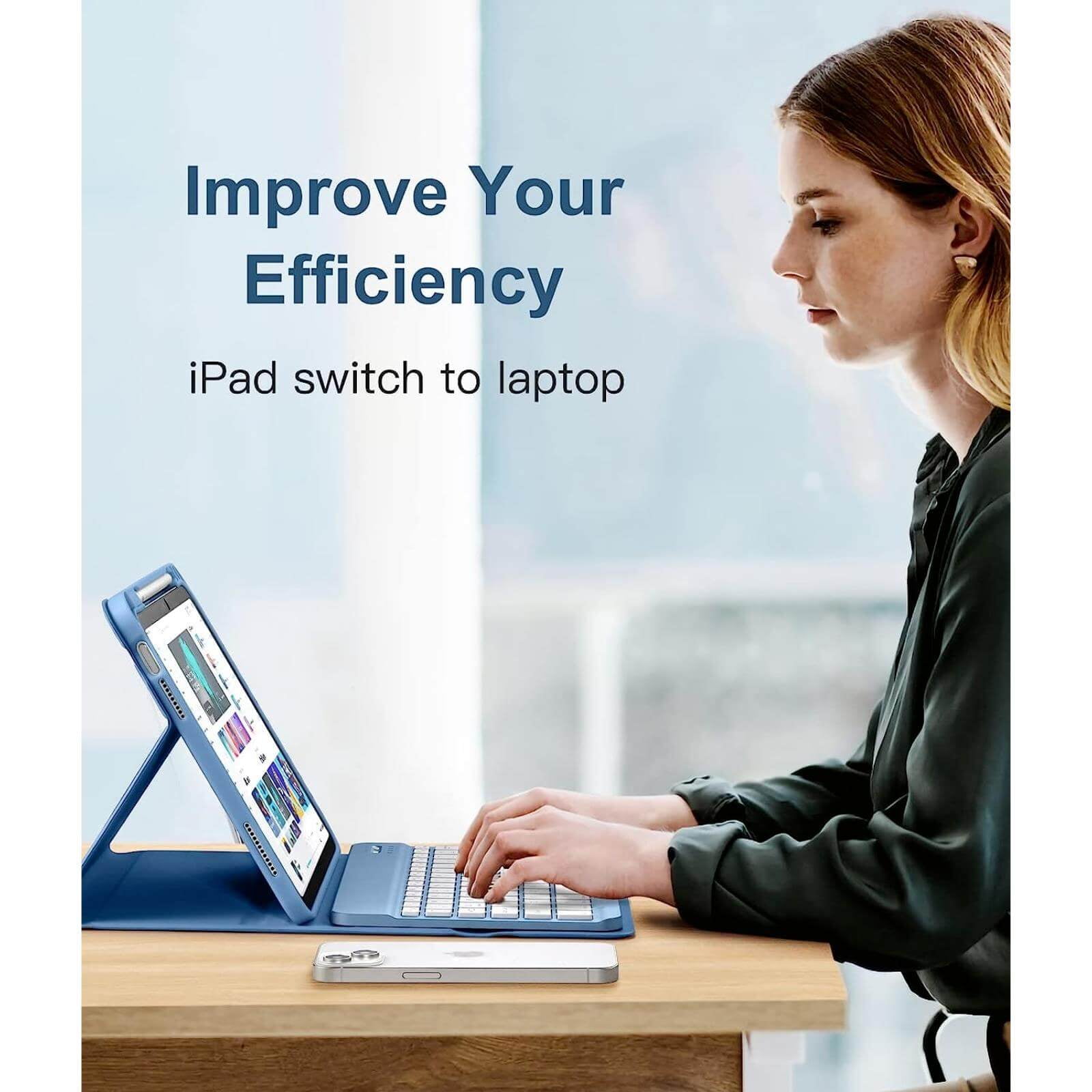 GEAK for iPad A16 11th 10th Generation Case with Keyboard, 7 Colors Backlit Detachable Folio Keyboard Cover with Pencil Holder for iPad 10th Gen 10.9 Inch/11th Gen 11 Inch, Blue