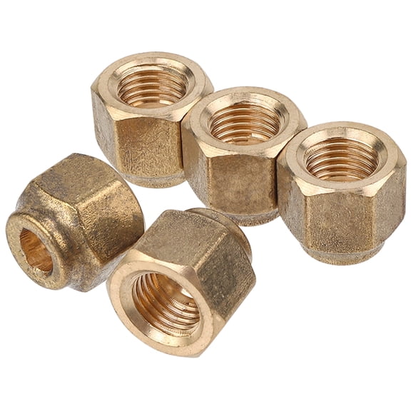LTWFITTING Brass 1/4" OD Flare Short Forged Nut,Brass Flare Tube Fitting for Automotive Applications(pack of 5)