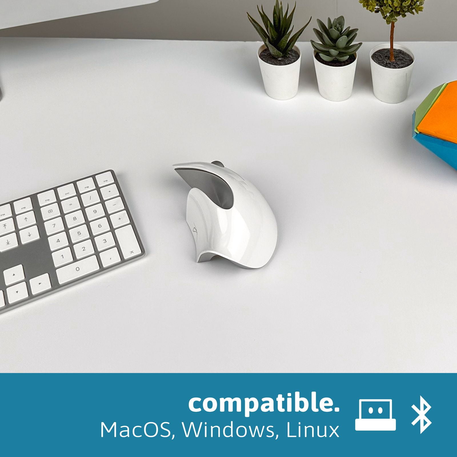 PAM Pro Advanced Ergonomic Mouse Clinically Tested Reduces Muscle Strain, Wireless USB , Bluetooth, 4K DPI, Quiet Clicks, Easy Switch, Silent Smartwheel, Windows/ Mac/ Chrome/ Linux/ Android, White
