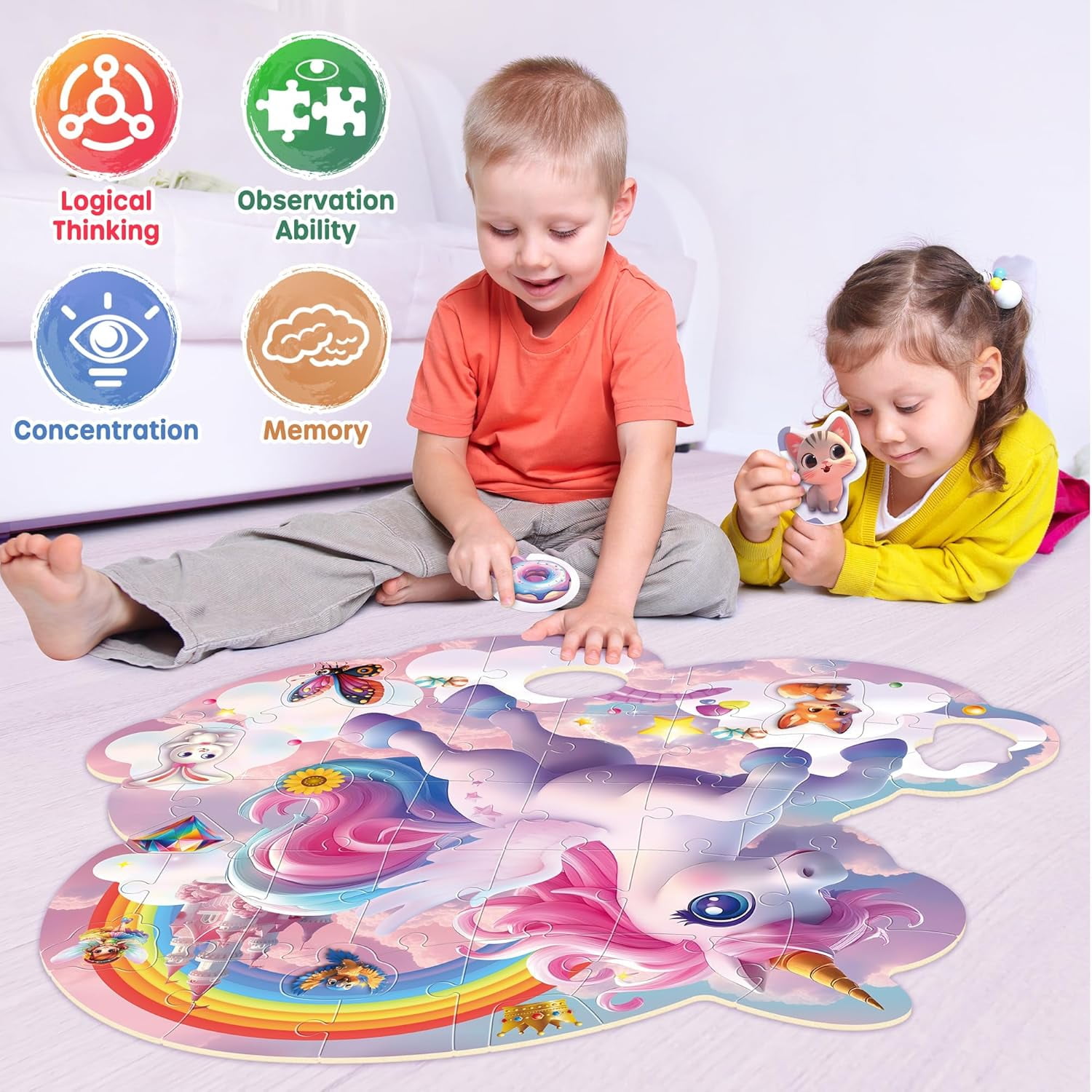 SYNARRY Unicorn Floor Puzzles for Kids Ages 4-6, Large 45 Piece Floor Puzzles Set for Kids Ages 4-8, Puzzles for Toddlers 2-4, Unicorn Toys Gifts for 3 4 5 6 7 8 Year Old Girls