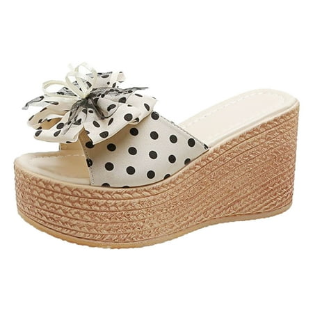 

LIANGP Women s Sandals Sandals Fashion Bow Decoration Summer New Pattern Wedge Thick Sole Comfortable Non Slip Open Toe Slippers Women s Shoes White Size 6.5