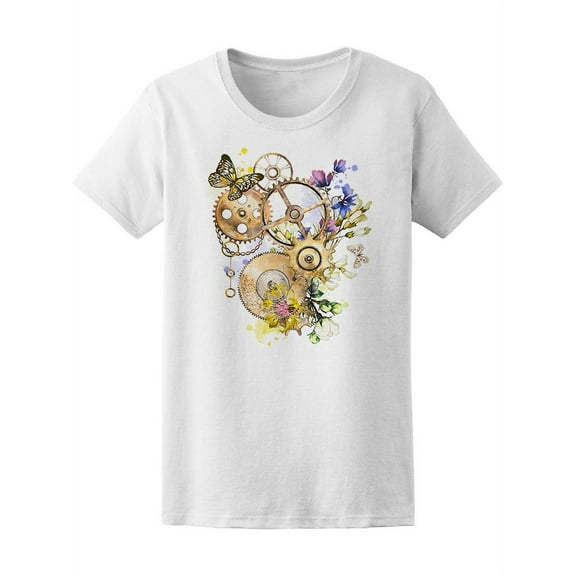 Steam Punk Wildflowers Keys T-Shirt Women -Image by Shutterstock, Female Small