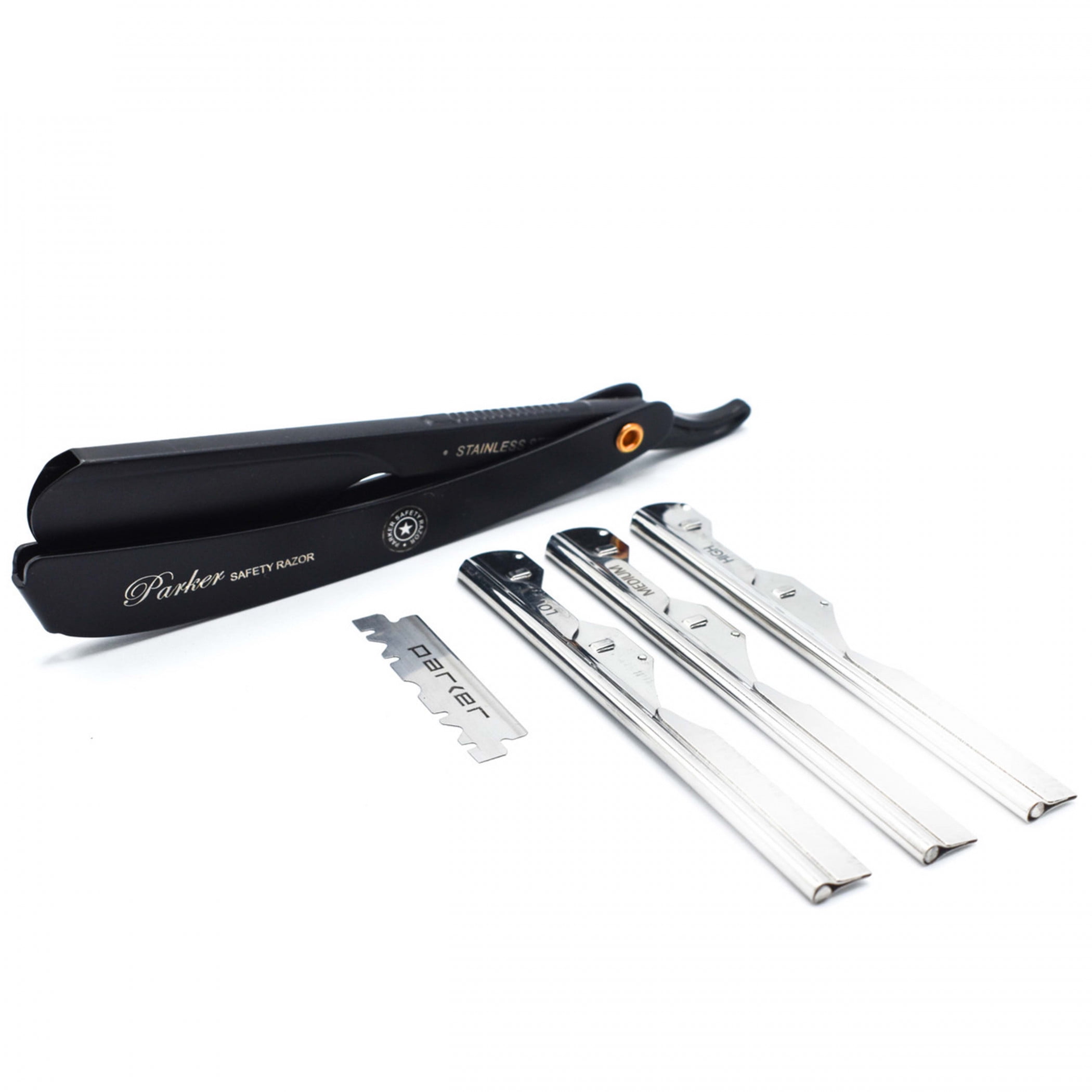 Parker PTABK Stainless Steel Adjustable Straight Razor, Black