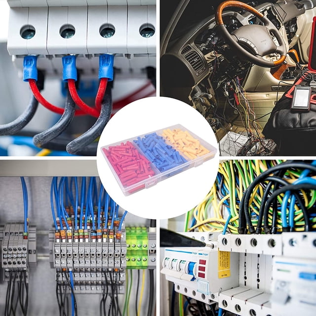 200 piezas de terminales de crimpado eléctricos automotrices redondos, conectores a tope de terminal de crimpado aislados para cable de 0,5 mm2-6 mm2 (rojo + azul + amarillo)