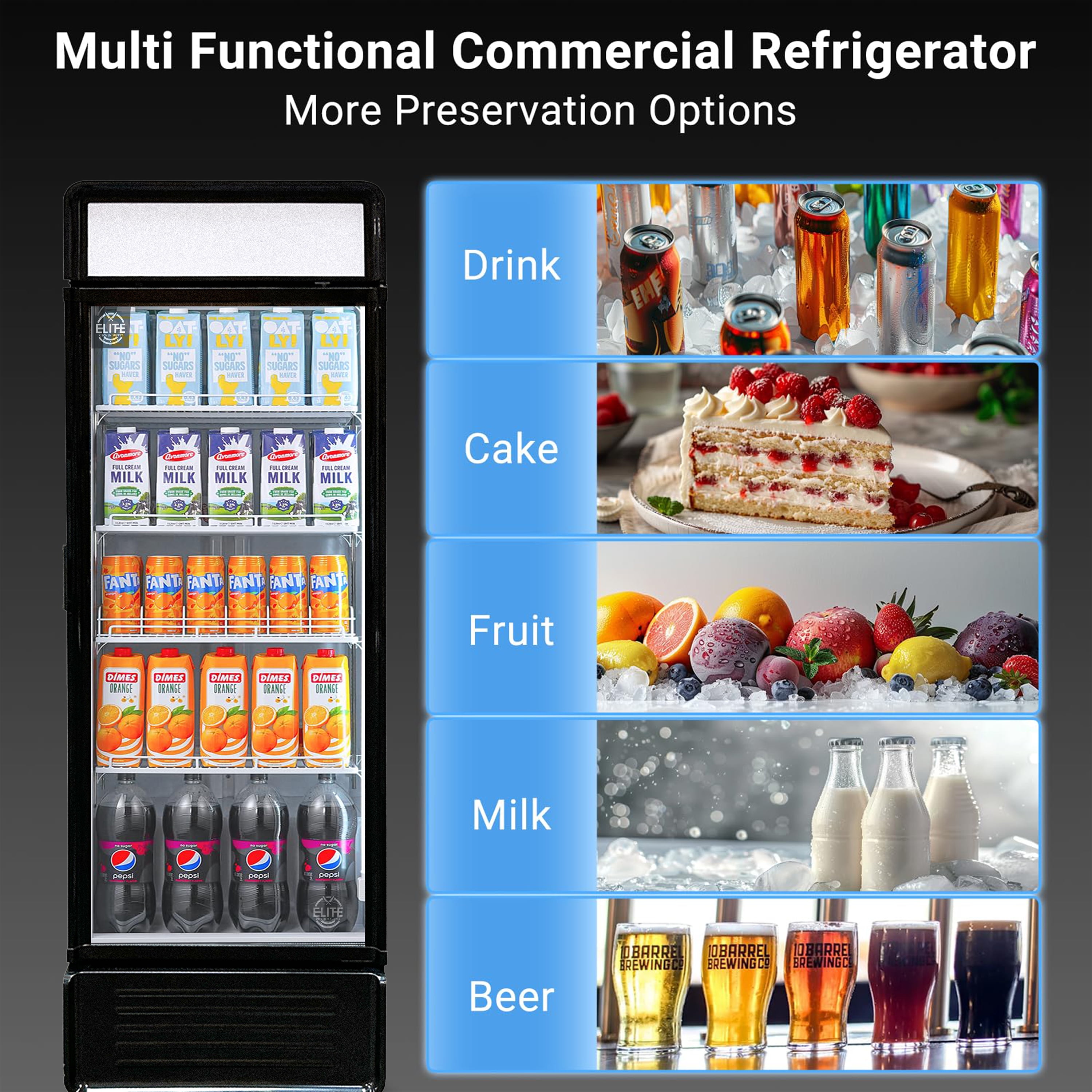 22" Single Glass Door Commercial Refrigerator, 8.1 Cu. Ft. Beverage Display Fridge, NSF Certified