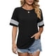 thumbnail image 1 of Top Mujer Manga A Rayas Cuello Redondo Manga Corta Suelta Camisa Básica Informal Top para Verano Negro XXL, 1 of 8