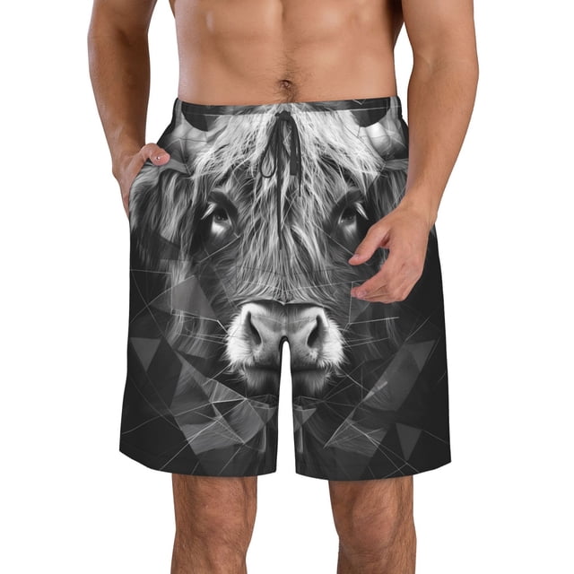 KLL Geometric Bull Design Pattern Swim Trunks for Men,Men's Hawaiian Bathing Suit Swimsuits Quick Dry Swimming Board Shorts Beach Shorts with Pockets-XX-Large