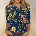 thumbnail image 6 of HLKJKLS Long Sleeve Shirts For Women 3/4 Sleeve Spring Print Round Neck Loose T Shirt Fashion Polyester Spandex Casual Blue S-3Xl, 6 of 7