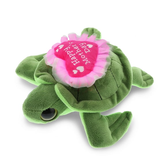 DolliBu Happy Mother's Day Super Soft Sparkling Big Eye Sea Turtle Plush - Cute Stuffed Animal with Pink Heart Message for Best Mommy, Grandma, Wife, Daughter - Cute Sea Life Plush Toy Gift - 6" Inch