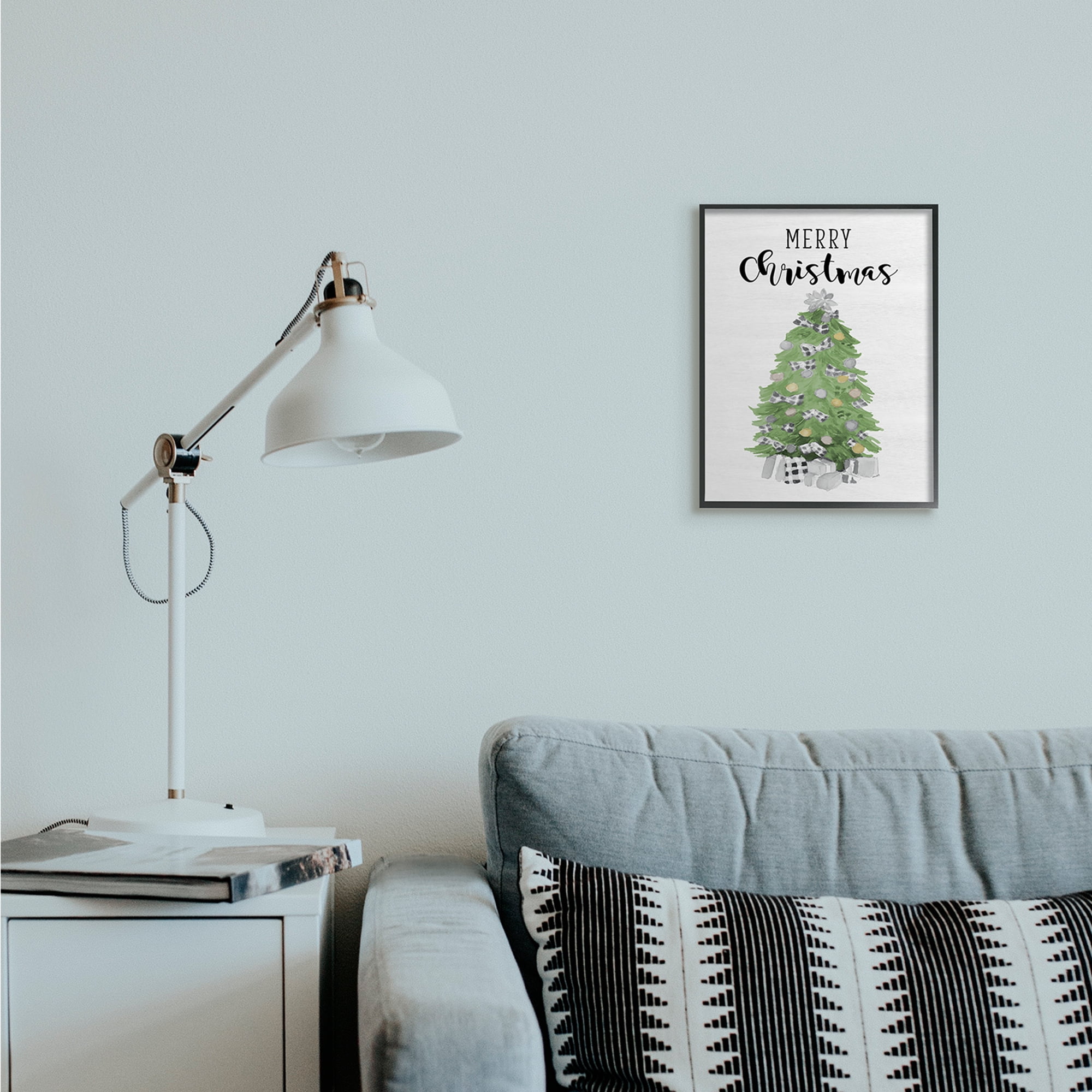 Stupell Industries Charming Soft Green Fir Tree Merry Christmas Text Holiday Painting Black Framed Art Print Wall Art, 11 x 14