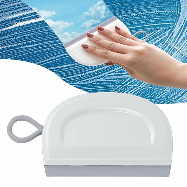White Glass Wiper Blade for Home Use, Small Squeegee for Shower Glass Door 11*7.3Cm Window Squeegee with 2 Adhesive Hooks Streak Free Cleaning Tool for Tile Countertop Kitchen Car Rv Bathroom