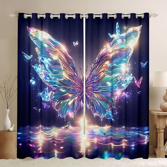 Homewish Dreamy Butterfly Kitchen Curtains for Girls, Princess Style Black Out Curtains Pack of 2 (42x63 Each)
