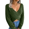 thumbnail image 1 of Liacowi Women Knitted Sweater Cross V-Neck Long Sleeve Pullover Low-Cut Jumpers Tops Fall Loose Knitwear, 1 of 7