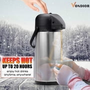 Vondior Thermal Airpot Coffee & Tea Beverage Urn, Silver, Large, 102 oz