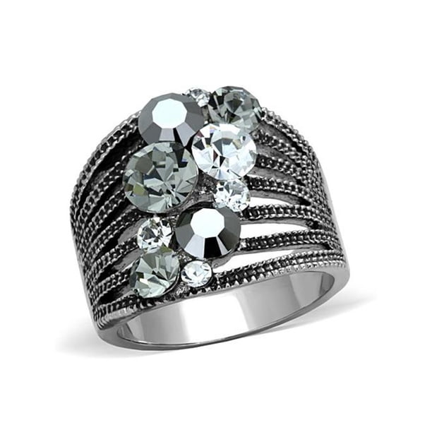 HCJ 6MM STAINLESS STEEL 3 CRYSTAL BRIDAL WEDDING BAND RING SIZE 5 - 10