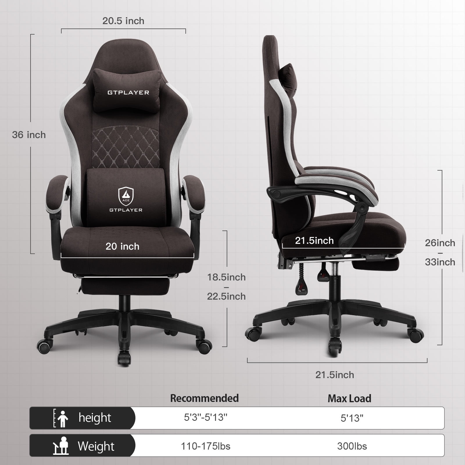 GTPLAYER Ergonomic High Back Pocket Spring Cushion Gaming Chair with Footrest & Linkage Armrests, Brown