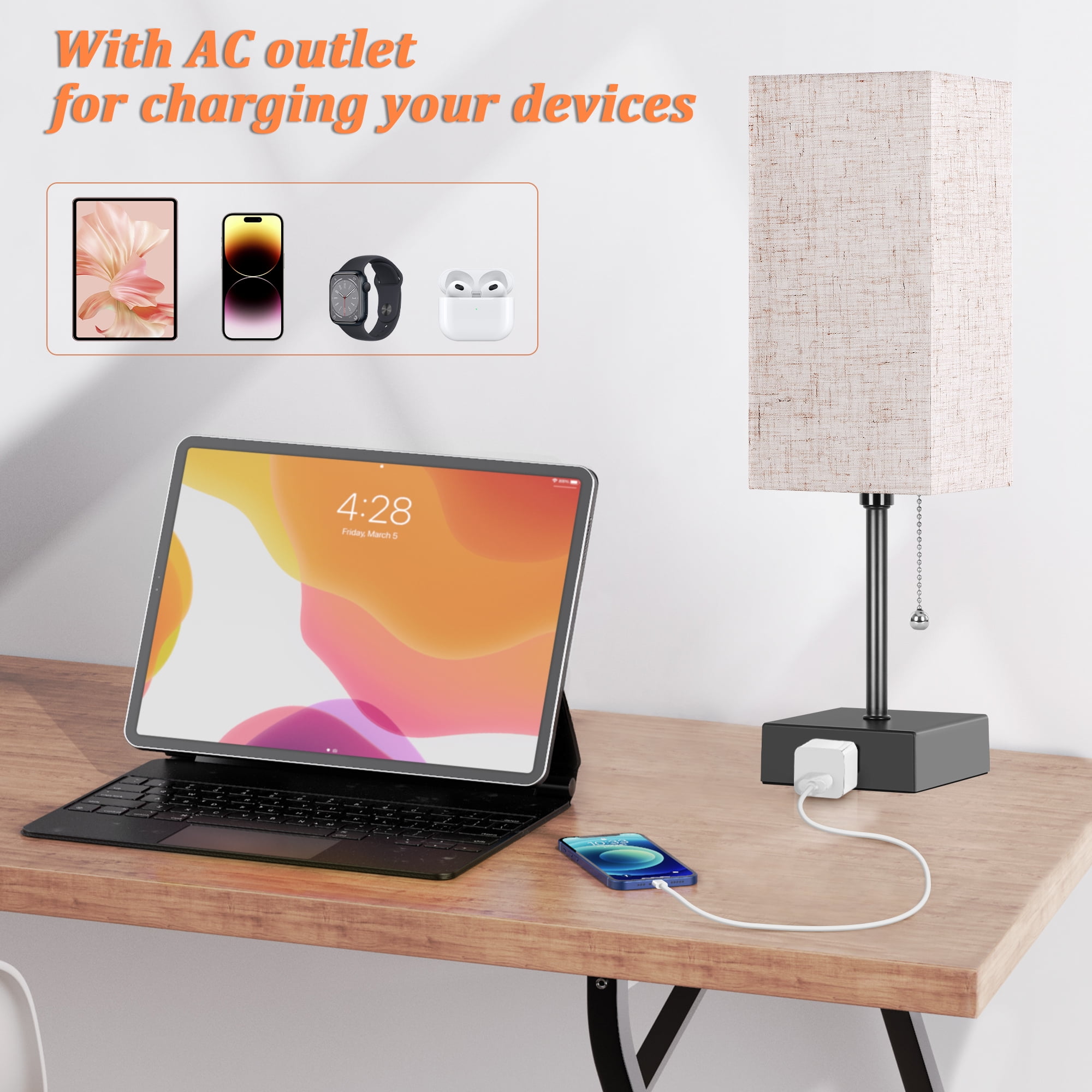 Bedside Lamps Set of 2 with AC Outlet,3-Way Dimmable AVV Table Lamps Small Nightstand Lamp for Bedroom Living Room Black