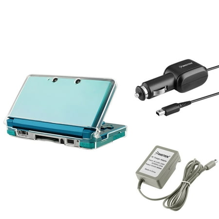 Nintendo 3ds Ac Adapter Insten Nintendo 3DS Bundle - Clear Crystal Hard Case + Car Charger + Travel AC Wall Charger (3-in-1 Accessory Bundle) ()
