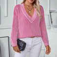 thumbnail image 2 of Chandail à Col en V Rayé pour Femmes Décontracté Ample Tricoté Doux Confortable Mode Hiver Chaud Vêtements d'Automne, 2 of 9