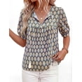 thumbnail image 2 of PRETTYGARDEN Womens Summer Boho Tops Vacation Outfits Casual Tie Front V Neck Peasant Blouses Puff Short Sleeve Shirts, 2 of 7