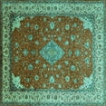 thumbnail image 1 of Ahgly Company Indoor Square Medallion Turquoise Blue Traditional Area Rugs, 6' Square, 1 of 4