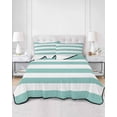 thumbnail image 2 of Quilts King Size Bedding Set, Green Stripes Lightweight Quilted Comforter, Simple Green White Texture Soft Reversible Bedspread Coverlet with Pillow Covers for All Season, 96" x 106", 2 of 7