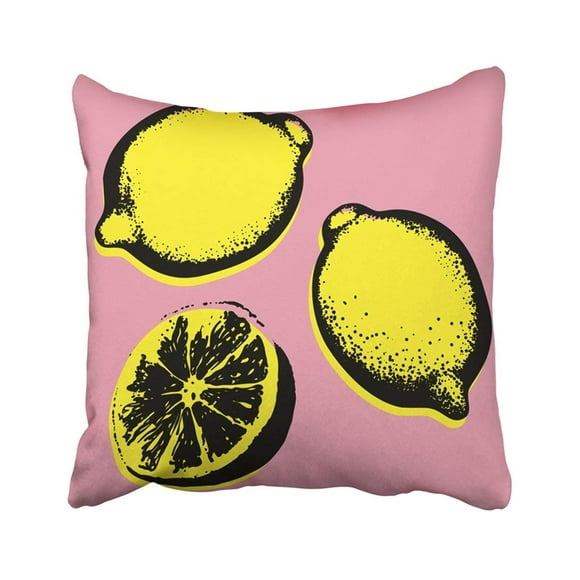 RYLABLUE Pink Drawn Lemon Tropical Fruit Sketch Pop Perfect For Yellow Graphic Brush Citric Acid Pillowcase Pillow Cover 20x20 inches
