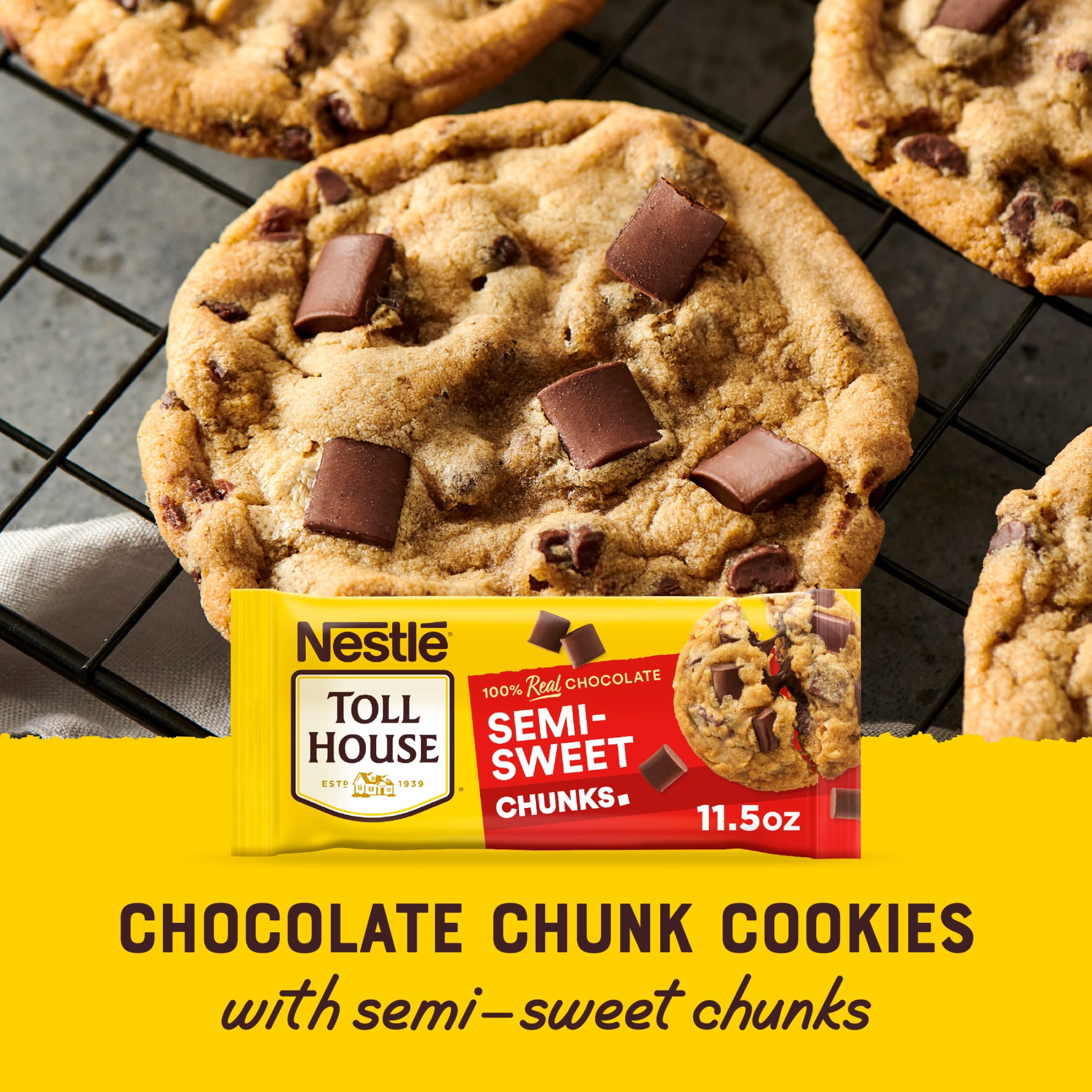Nestle Toll House Semi Sweet Chocolate Chips Chunks for Valentine's Day Baking, 1 Bag, 11.5 oz