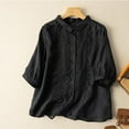 thumbnail image 2 of Womens T Shirts Tops Dressy Casual Blouses Spring Summer Loose 3/4 Sleeve Embroidered Round Neck Solid Color Loose Fit Linen Tops Teens, 2 of 4