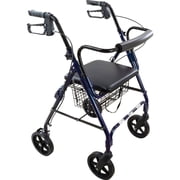 Roscoe Medical Aluminium Deluxe 8" Wheel Rollator/Rolling Walker, Padded Seat, Blue, 300 lb Capacity