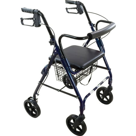 Roscoe Medical Aluminium Deluxe 8" Wheel Rollator/Rolling Walker, Padded Seat, Blue, 300 lb Capacity