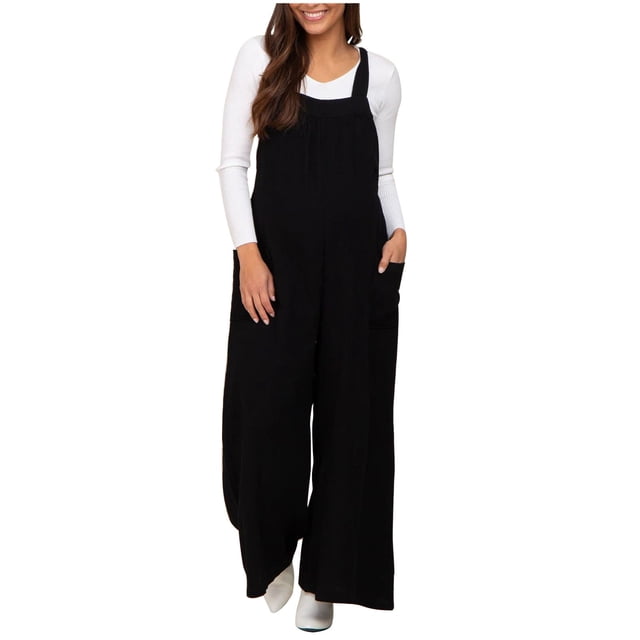 ShomPort Women's Maternity Romper Solid Color Sleeveless Romper Wide Leg Overalls Pants Maternity Jumpsuits