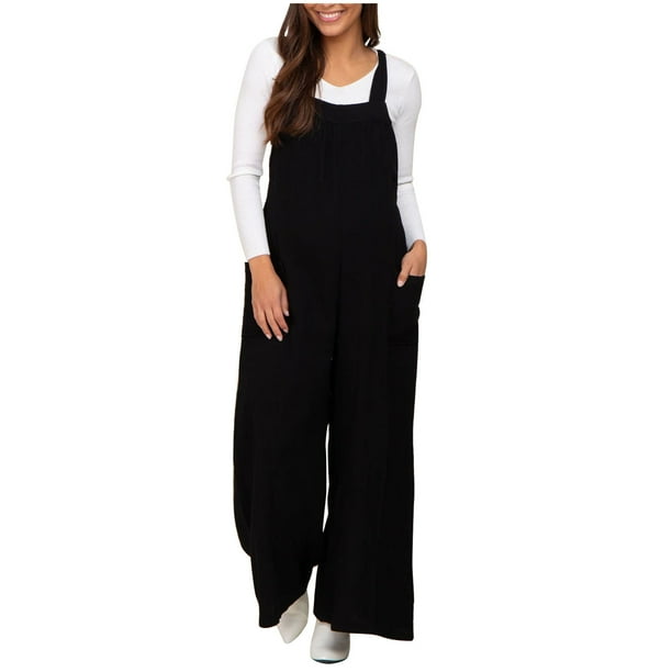 ShomPort Women's Maternity Romper Solid Color Sleeveless Romper Wide Leg Overalls Pants Maternity Jumpsuits