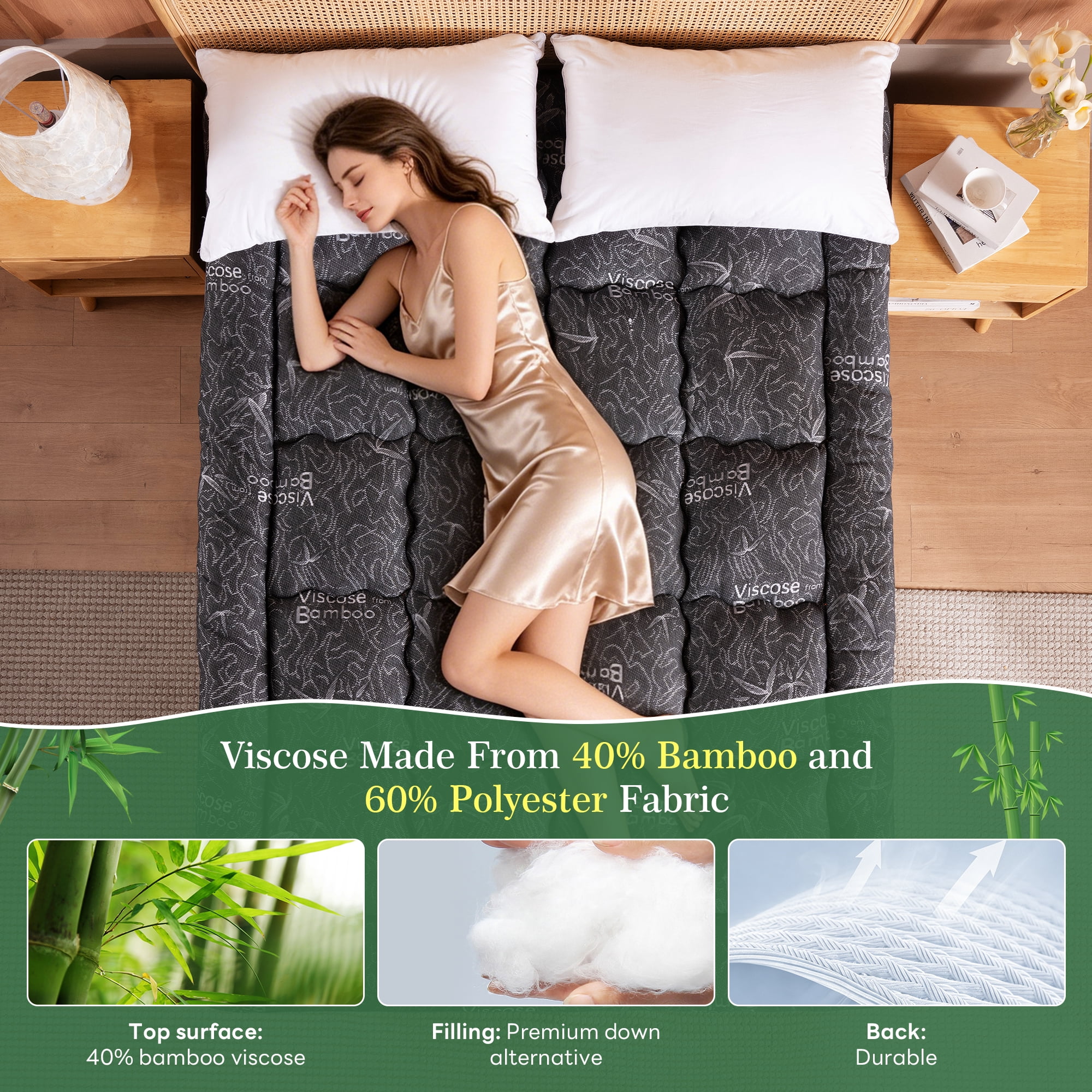 Mosluna Queen Mattress Topper, Viscose Derived from Bamboo, Thick Pillow Top Mattress Pad for Back Pain Relief with 8-21 Inch Deep Pocket