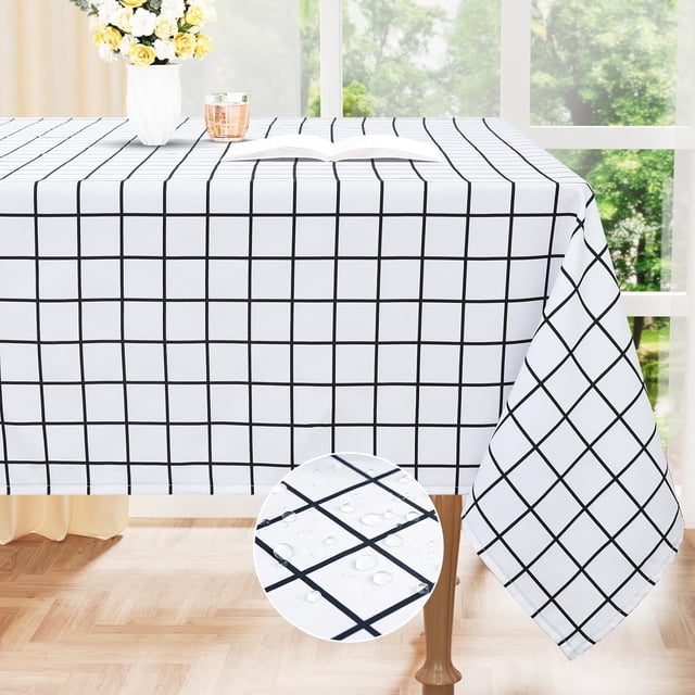 Rectangle Waterproof Fabric Table Cloth, Plaid Stain Resistant Polyester Tablecloth, Washable Cloth Table Cover for Fall Halloween Decor, Dining Room, Outdoor (60" x 84", White)