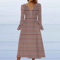 thumbnail image 2 of ameIAEA Women Long Bell Sleeve Dress Button Up V Neck A-Line Printed Long Dress with Pockets, 2 of 5
