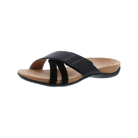Vionic Womens Zarie Leather Adjustable Slide Sandals