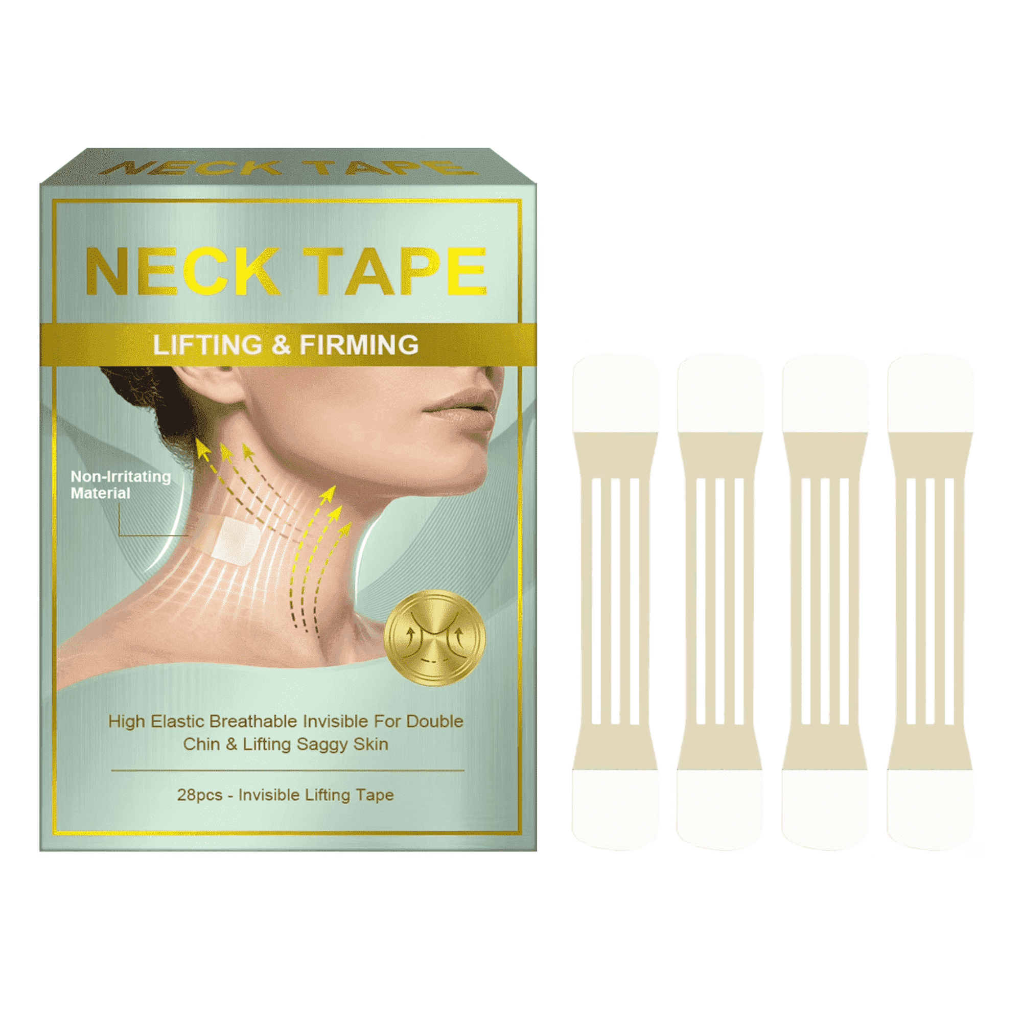 28-Count Neck Contouring Adhesive Strips – Breathable Elastic Skin Refinement Strips