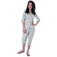 thumbnail image 2 of Moomaya Chemise en Coton Imprimé à Manches 3/4 avec Capri Ensemble de Nuit 2 Pcs Vêtements de Nuit pour Femmes, 2 of 7