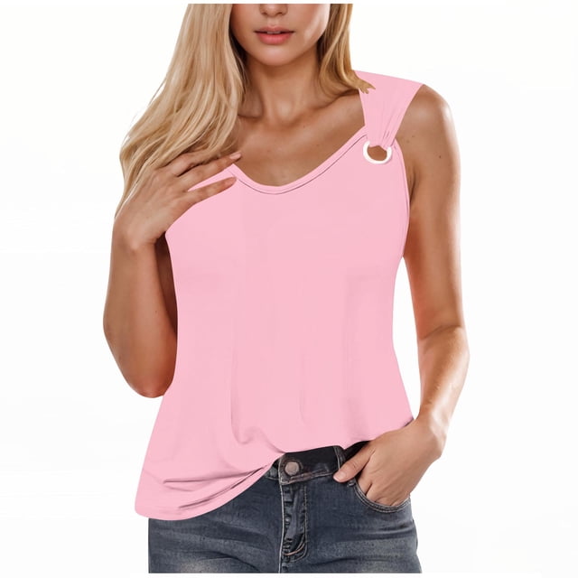 cfhntfmh Débardeurs pour Femmes Été Sans Manches Décontracté Ample Col Rond T-Shirt 2025 Mode Sorties Chemisiers