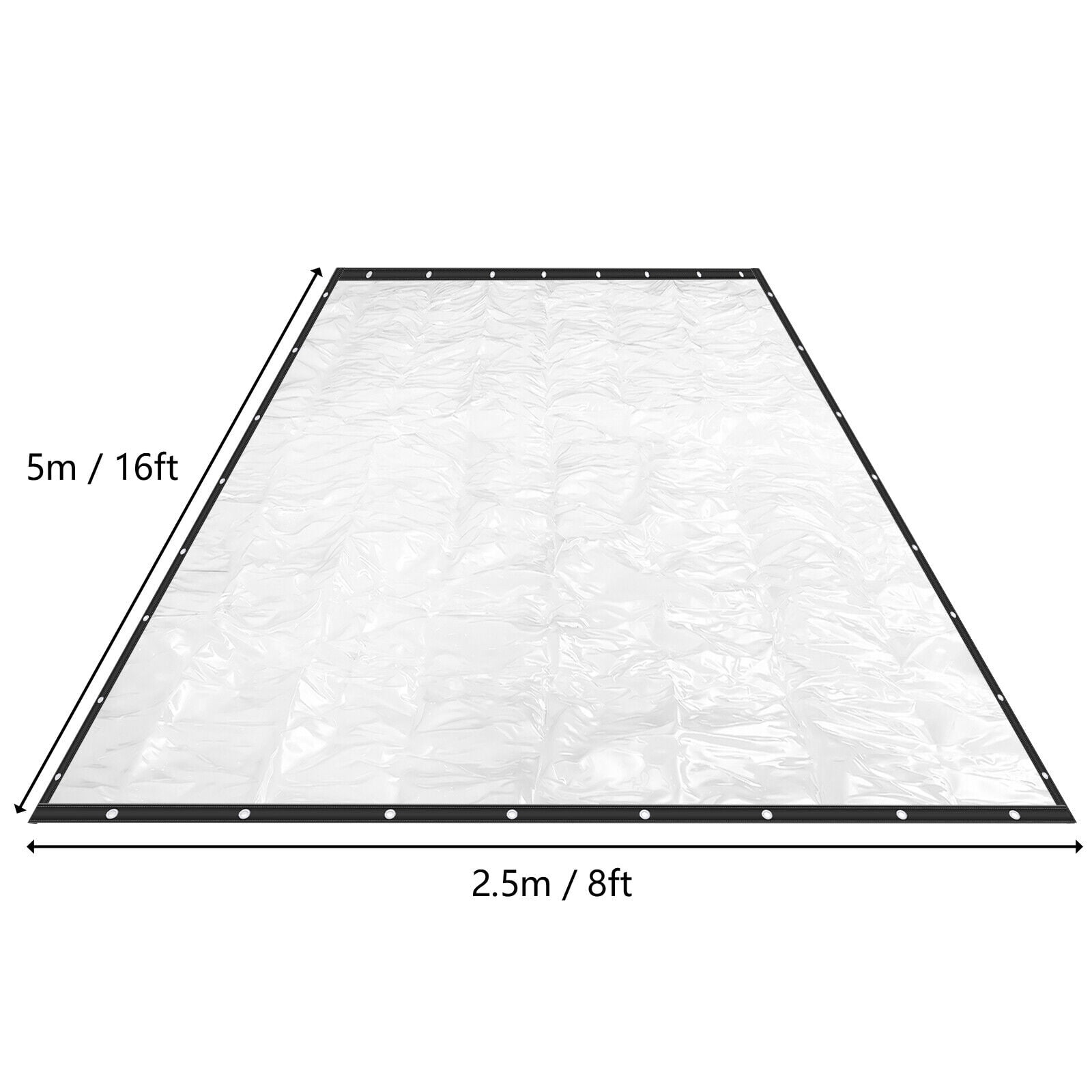 Clear Outdoor Clear PVC Tarp Curtain, Waterproof, Tear-Resistant, 8x16ft for Patios, Decks, Balconies, and Commercial Use