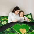 thumbnail image 4 of jejeloiu Lucky Spring Green Clover 7 Pieces Bedding Comforter Set,St Patricks Day Full Bedding Set,Green Black Plaid Fitted Sheet Flat Sheet For Girls Kids,Super Cozy Room Decor Reversible, 4 of 8