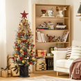 thumbnail image 7 of EcoSummer 4.5ft Slim Pre-Lit Christmas Tree with 200 Warm White Lights, Artificial Small Xmas Tree with Berries & Light-Up Base, Pencil Thin Holiday Decor for Home, Party, Apartment, 7 of 7