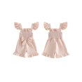thumbnail image 2 of BemeyourBBs Toddler Baby Girls Smocked Rompers Summer One Piece Jumpsuits Clothes Solid Color Ruched Bowknot Front Fly Sleeve Infant Playsuit Ruffle Overalls Shorts, 2 of 8